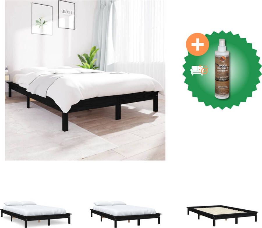 VidaXL Bed Massief Grenenhout Klassiek Decoratief 212 x 151.5 x 26 cm Zwart -Bijpassende matrassen beschikbaar Bed Inclusief Houtreiniger en verfrisser