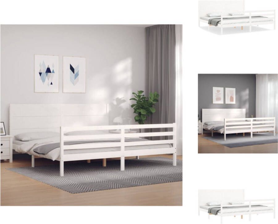 VidaXL Bed Massief Grenenhout Multiplex Lattenbodem Functioneel hoofd- en voeteneinde Wit Afmeting bed- 205.5 x 205.5 x 100 cm Bed