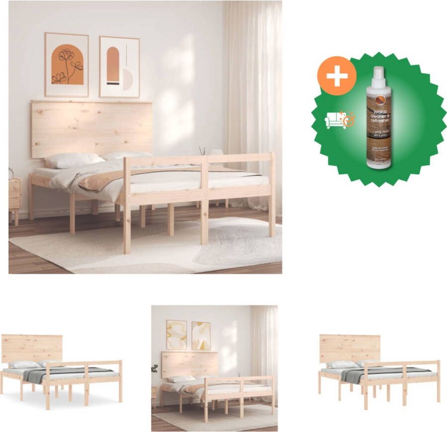 VidaXL Bed Massief Grenenhout Onbehandeld 195.5 x 125.5 x 82.5 cm 120 x 190 cm Multiplex Lattenbodem Bed Inclusief Houtreiniger en verfrisser