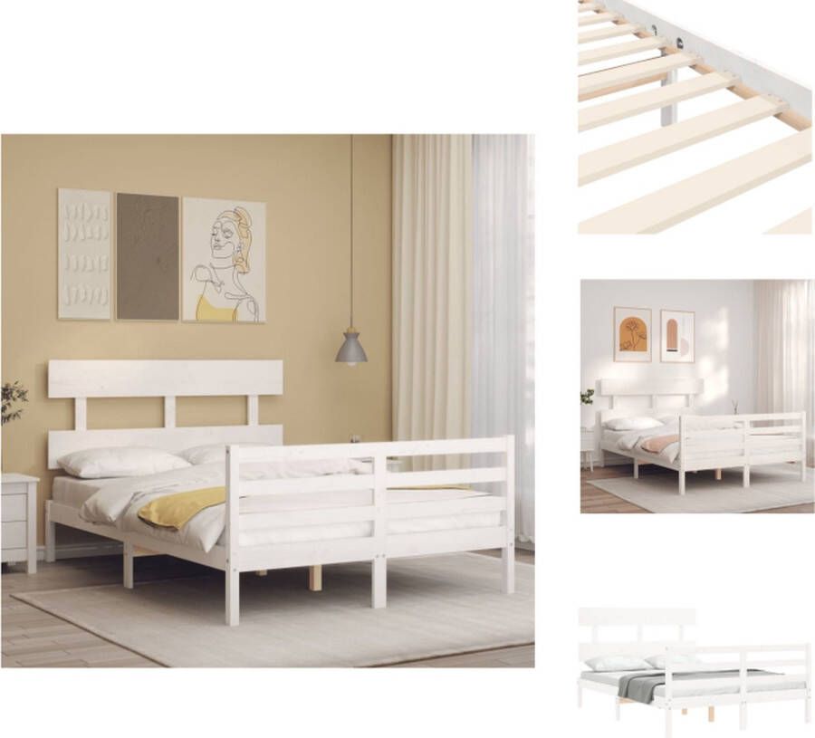 VidaXL Bedframe Bedframes Bed Tweepersoonsbed Bedframe met hoofdbord massief hout wit 140x190 cm - Foto 8