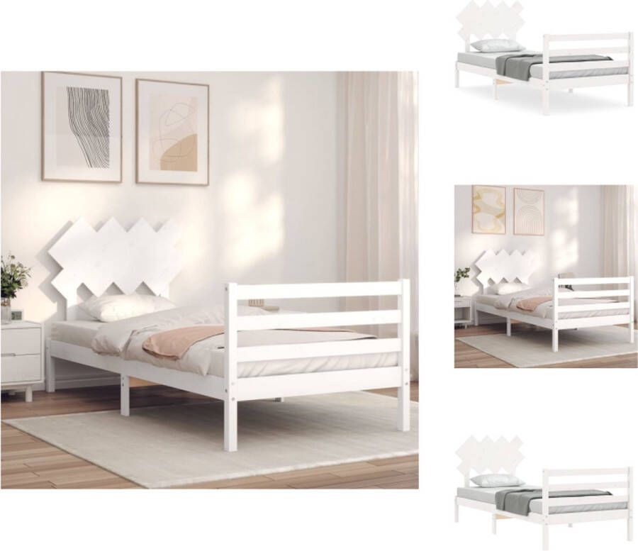 VidaXL Bed Massief Grenenhout Wit 205.5 x 105.5 x 81 cm Geschikt voor matras 100 x 200 cm Montage vereist Bed