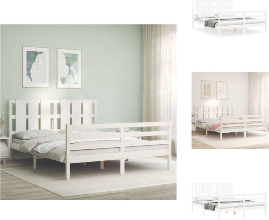 VidaXL Bed Massief Grenenhout Wit 205.5 x 155.5 x 100 cm Multiplex Lattenbodem Bed