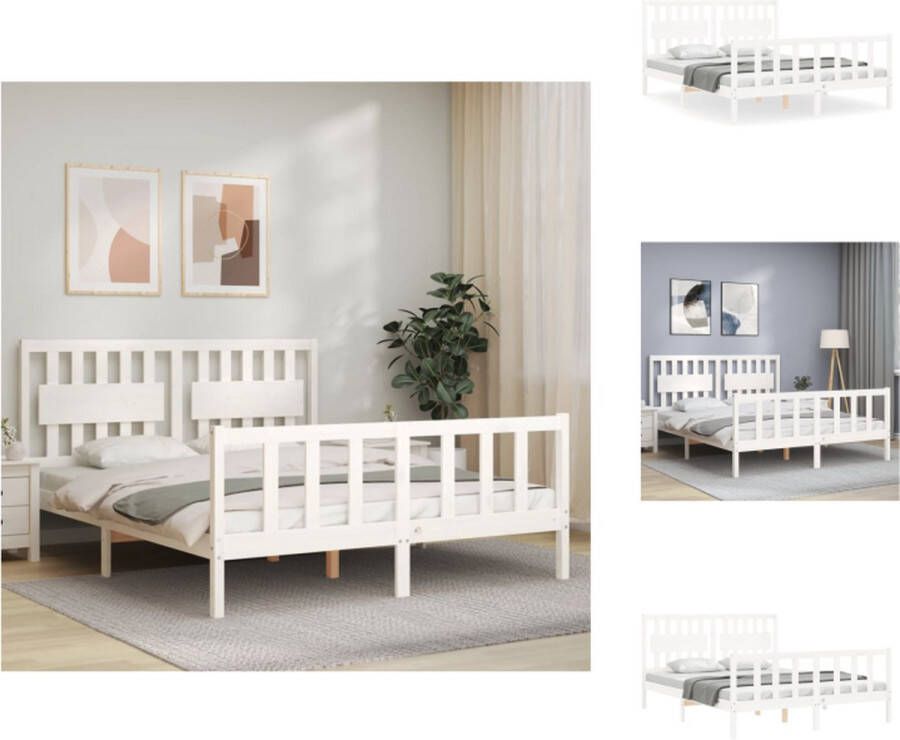 VidaXL Bedframe Bedframes Bed Tweepersoonsbed Bedframe zonder matras massief grenenhout wit 160x200 cm - Foto 3