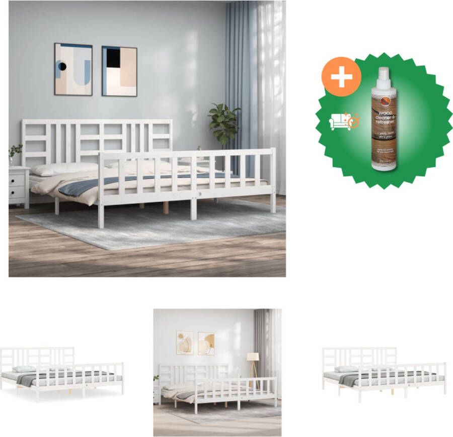 VidaXL Bed Massief Grenenhout Wit 205.5 x 205.5 x 100 cm Multiplex Lattenbodem Bed Inclusief Houtreiniger en verfrisser