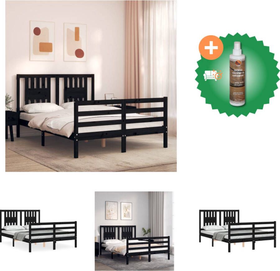 VidaXL Bed Massief Grenenhout Zwart 195.5 x 140.5 x 100 cm Multiplex Lattenbodem Bed Inclusief Houtreiniger en verfrisser