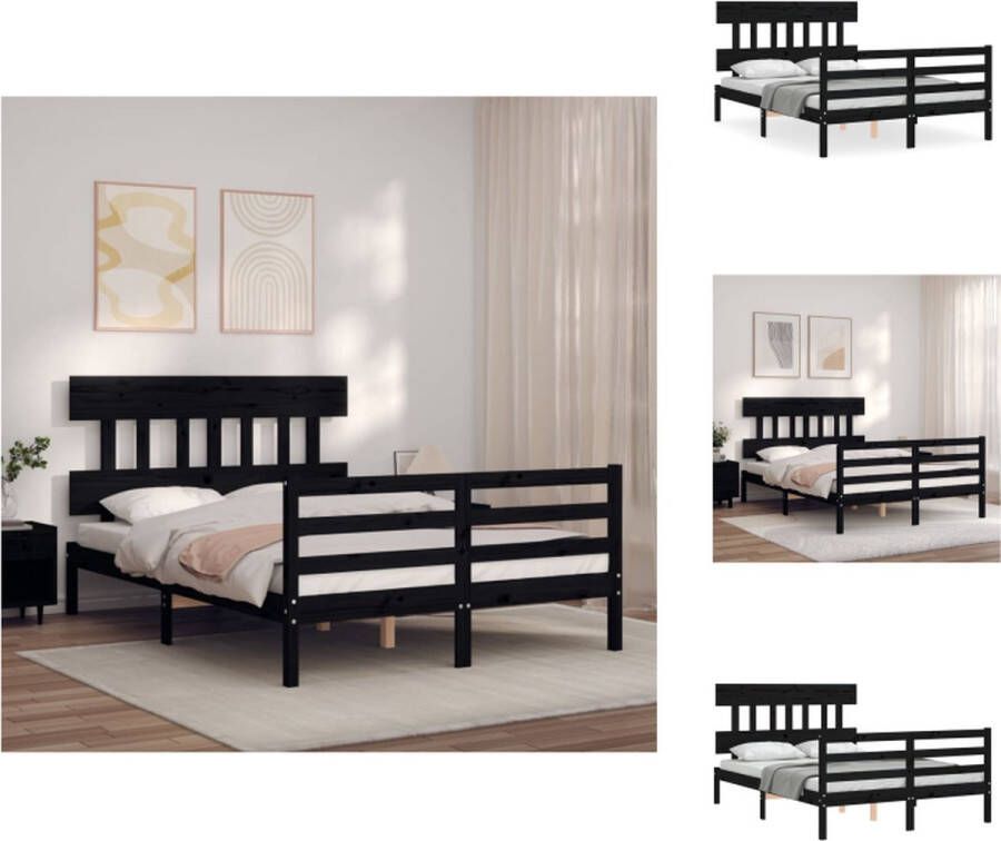 VidaXL Bed Massief Grenenhout Zwart 195.5 x 145.5 x 81 cm Multiplex lattenbodem Functioneel hoofd- en voeteneinde Bed