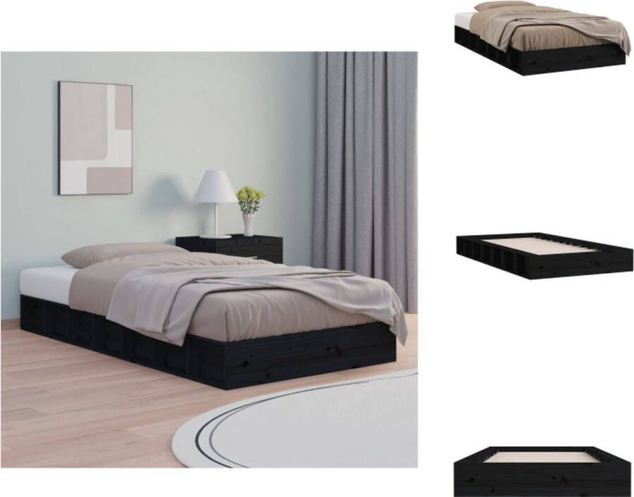 VidaXL Houten bedframe eenpersoons 90 x 200 cm Hoogwaardig massief grenenhout Stabiel en comfortabel Zwart Bed - Foto 4