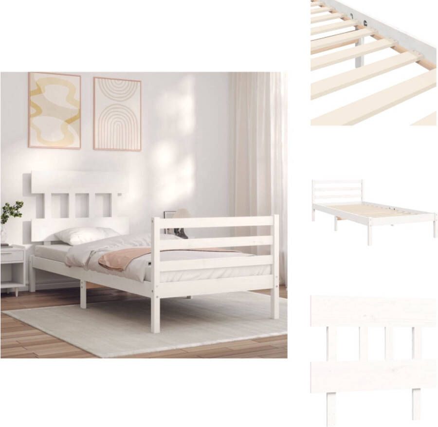 VidaXL Bedframe Bedframes Bed Eenpersoonsbed Bedframe met hoofdbord massief hout wit 3FT Single