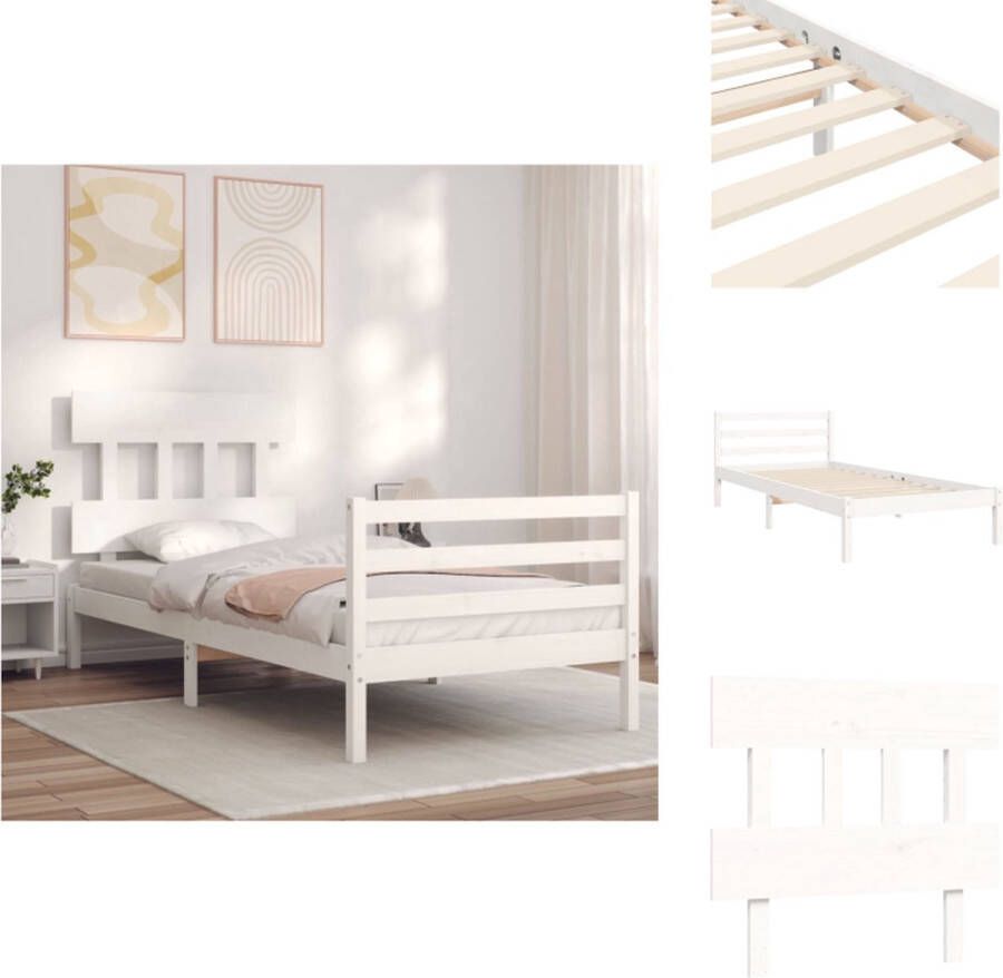 VidaXL Bed Massief grenenhouten Bedframe 195.5 x 95.5 x 80 cm Wit Bed