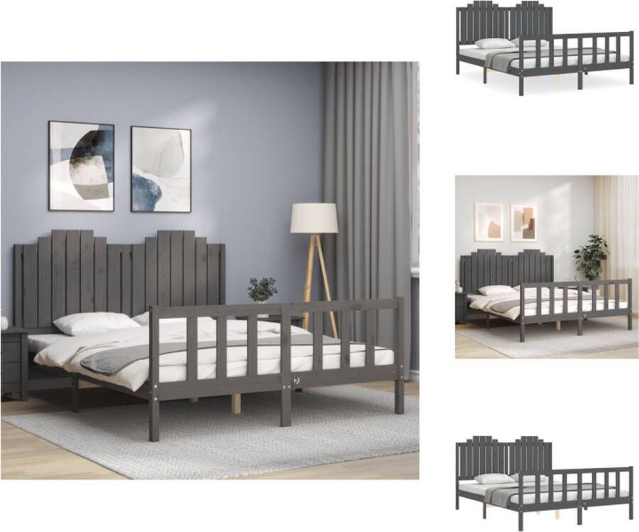 VidaXL Bed Massief grenenhouten bedframe 205.5 x 155.5 x 110 cm Kleur- grijs Bed