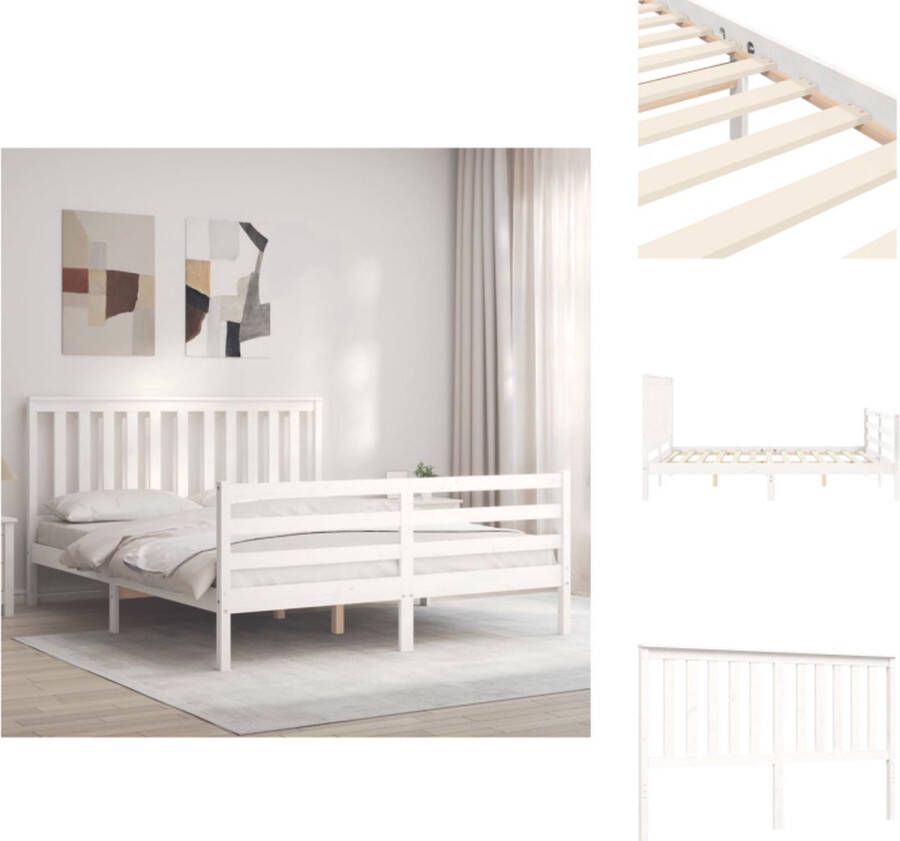 VidaXL Bed Massief grenenhouten bedframe 205.5 x 165.5 x 101 cm wit Bed