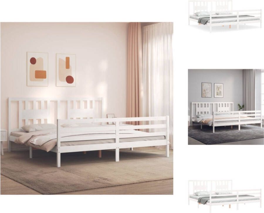 vidaXL Bed Massief grenenhouten bedframe 205.5 x 205.5 x 100 cm Wit Bed