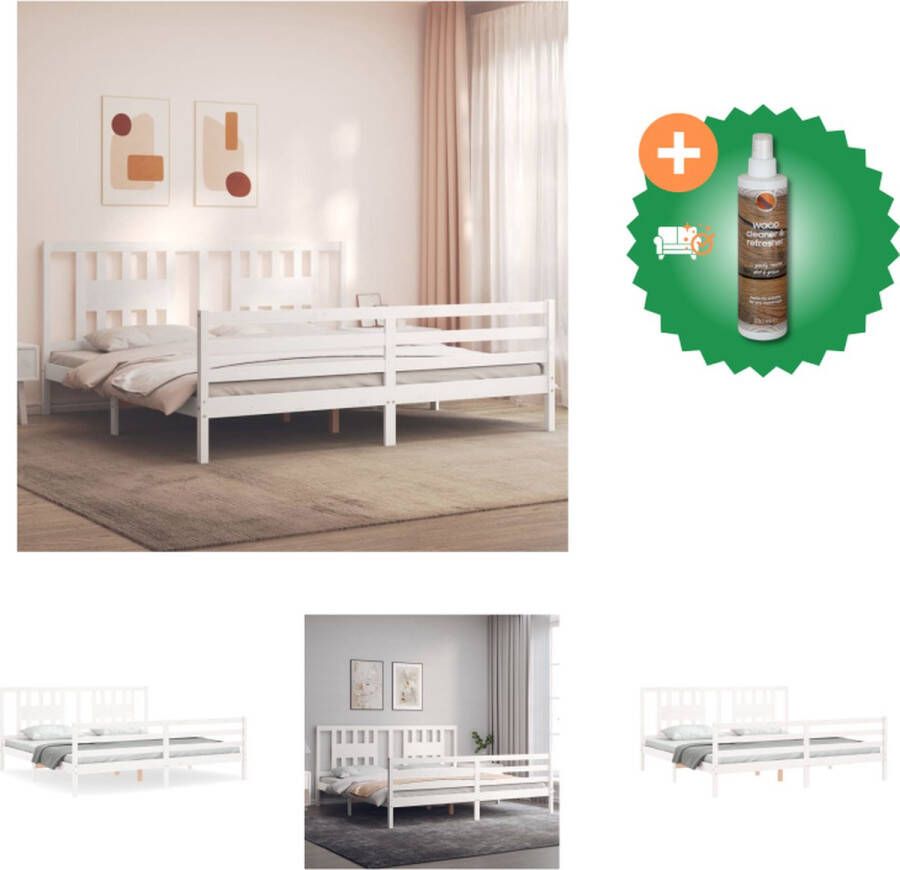 VidaXL Bed Massief grenenhouten bedframe 205.5 x 205.5 x 100 cm Wit Bed Inclusief Houtreiniger en verfrisser