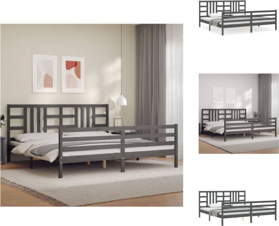 VidaXL Bed Massief Grenenhouten Bedframe Grijs 205.5 x 205.5 x 100 cm Multiplex Lattenbodem Bed