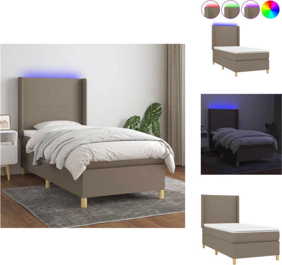 VidaXL Bed met LED en Pocketvering Matras 203x93x118 128 cm Taupe Bed