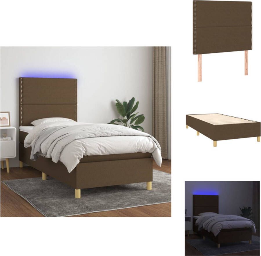 VidaXL Boxspring LED Donkerbruin 193x93x118 128 cm ademend en duurzaam bed verstelbaar hoofdbord kleurrijke LED-verlichting pocketvering matras huidvriendelijk topmatras Montagehandleiding inbegrepen Bed - Foto 3