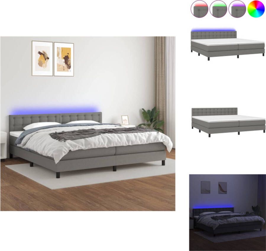 VidaXL Bed Met Matras en LED Donkergrijs 203 x 200 x 78 88 cm Pocketvering Matras Huidvriendelijk Topmatras Kleurrijke LED-verlichting Duurzaam Materiaal Verstelbaar Hoofdbord Bed - Foto 1