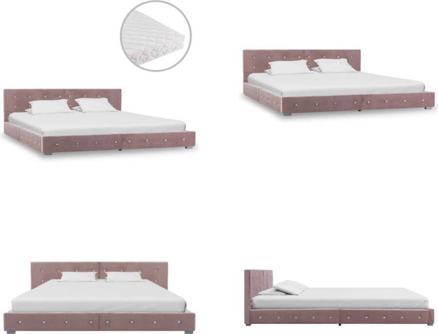 vidaXL Bed met matras fluweel roze 160x200 cm Bed Bedden Tweepersoonsbed Tweepersoonsbedden