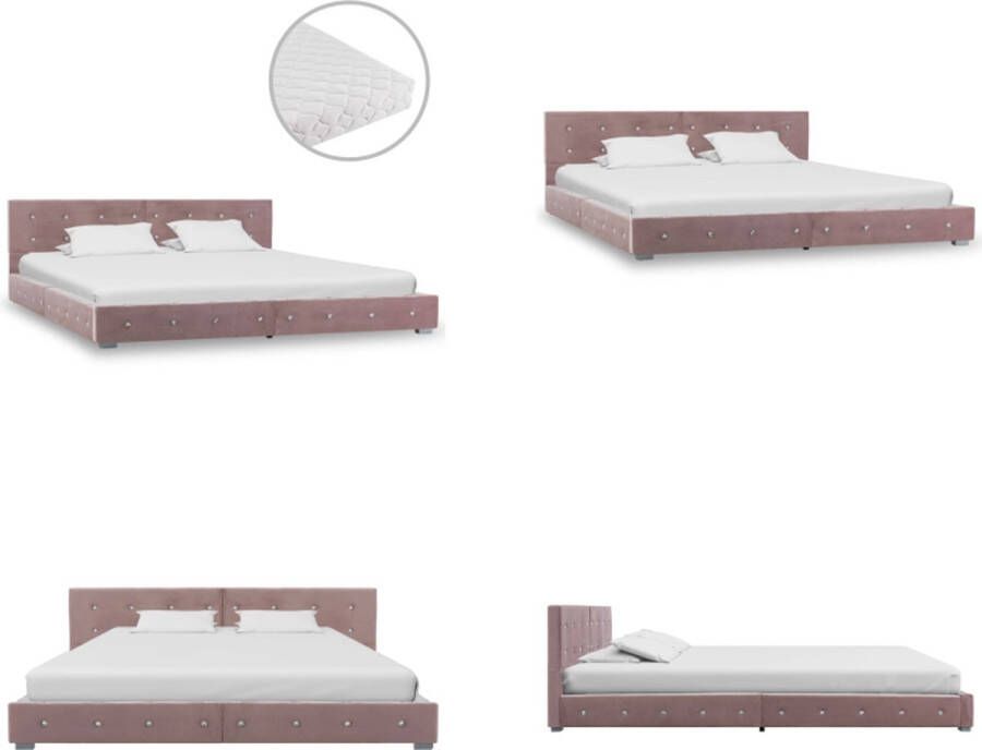 VidaXL Bed met matras fluweel roze 160x200 cm Bed Bedden Tweepersoonsbed Tweepersoonsbedden