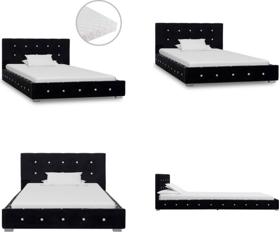 VidaXL Bed met matras fluweel zwart 90x200 cm Bed Bedden Eenpersoonsbed Eenpersoonsbedden