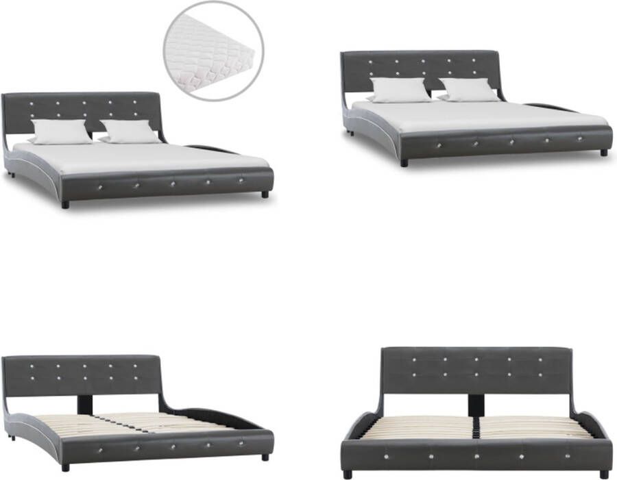 VidaXL Bed met matras kunstleer grijs 140x200 cm Bed Bedden Tweepersoonsbed Tweepersoonsbedden