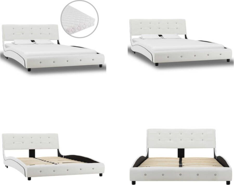VidaXL Bed met matras kunstleer wit 120x200 cm Bed Bedden Tweepersoonsbed Tweepersoonsbedden