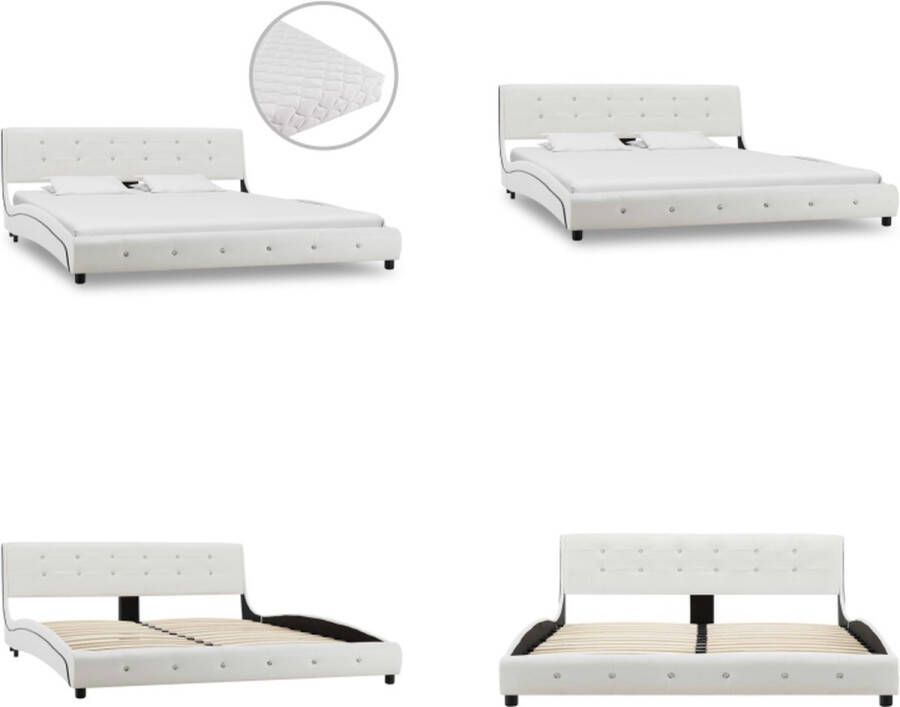 VidaXL Bed met matras kunstleer wit 160x200 cm Bed Bedden Tweepersoonsbed Tweepersoonsbedden