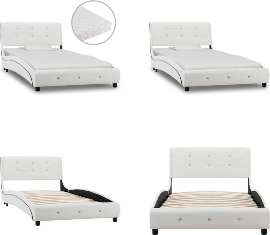 VidaXL Bed met matras kunstleer wit 90x200 cm Bed Bedden Eenpersoonsbed Eenpersoonsbedden