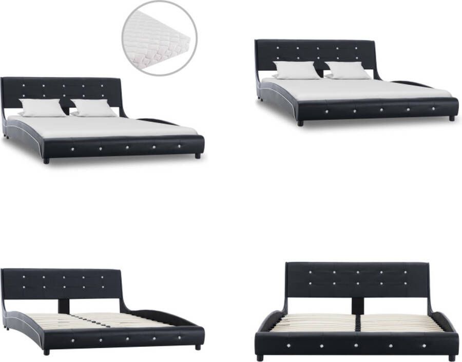 VidaXL Bed met matras kunstleer zwart 140x200 cm Bed Bedden Tweepersoonsbed Tweepersoonsbedden