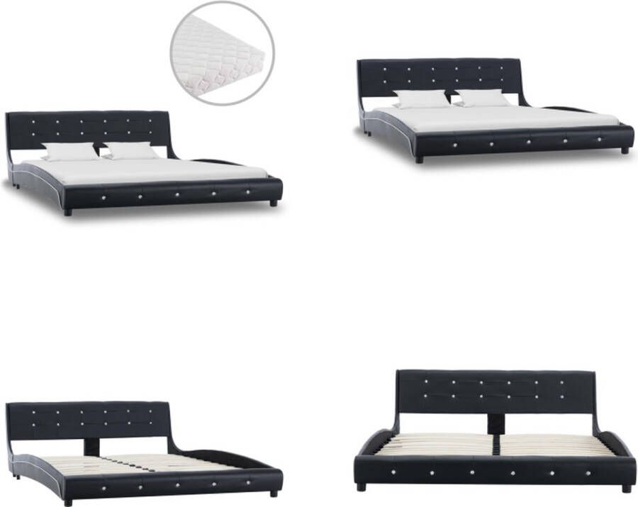 VidaXL Bed met matras kunstleer zwart 160x200 cm Bed Bedden Tweepersoonsbed Tweepersoonsbedden