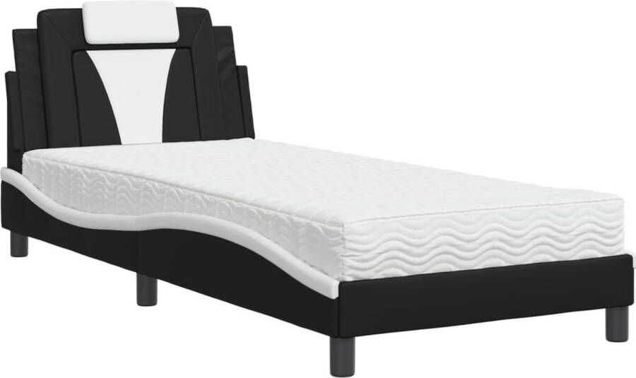 VidaXL Bed Viana met matras kunstleer zwart en wit 90x200 cm - Foto 3