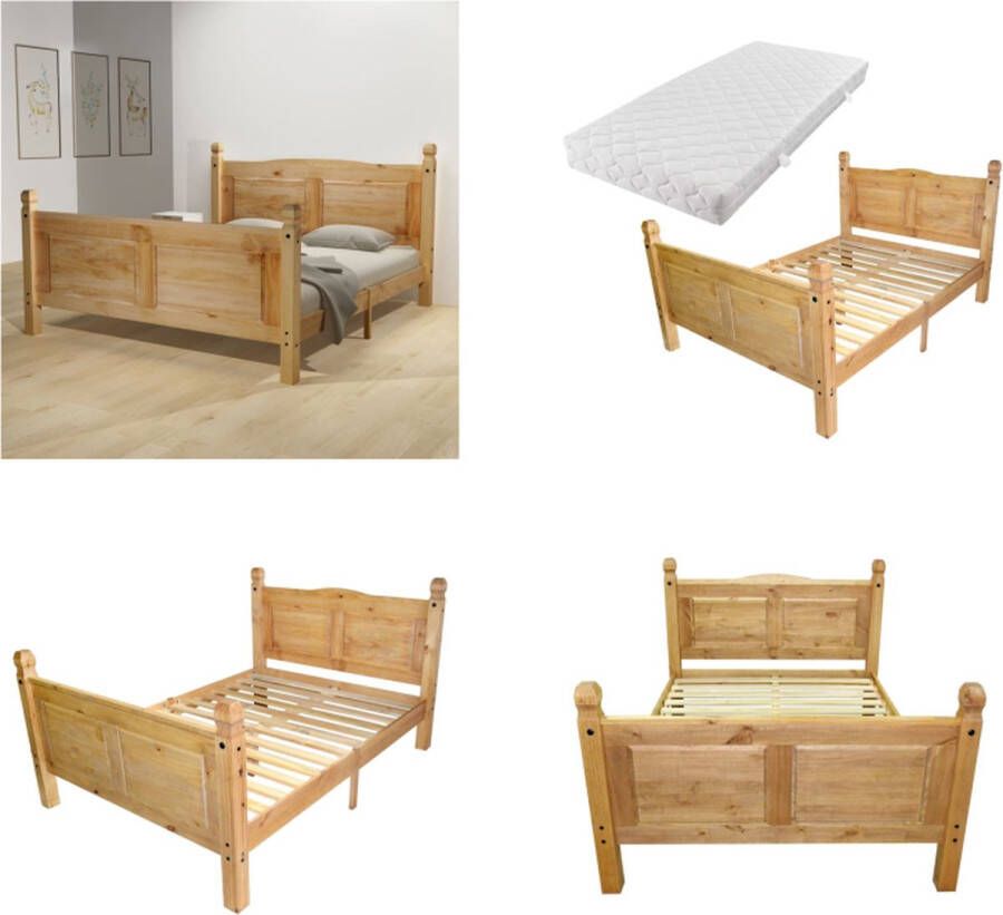 VidaXL Bed met matras Mexicaans grenenhout Corona-stijl 160x200 cm Bed Bedden Bedframe Bedframes