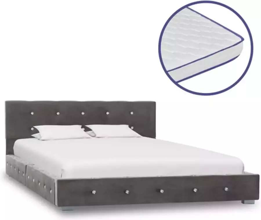 VIDAXL Bed met traagschuim matras fluweel grijs 120x200 cm