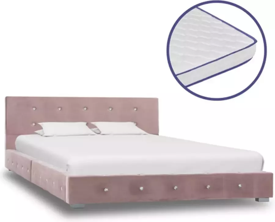 VIDAXL Bed met traagschuim matras fluweel roze 120x200 cm - Foto 1