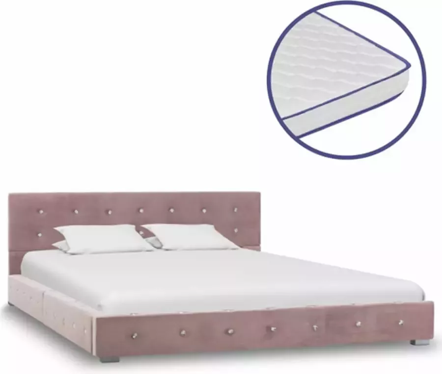 VIDAXL Bed met traagschuim matras fluweel roze 140x200 cm - Foto 1