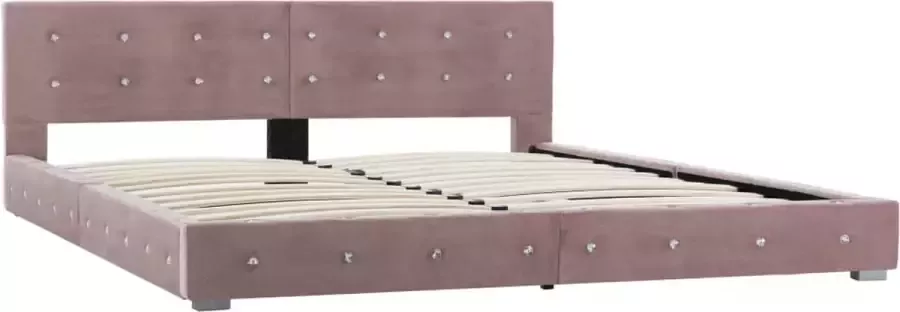 VidaXL -Bed-met-traagschuim-matras-fluweel-roze-160x200-cm