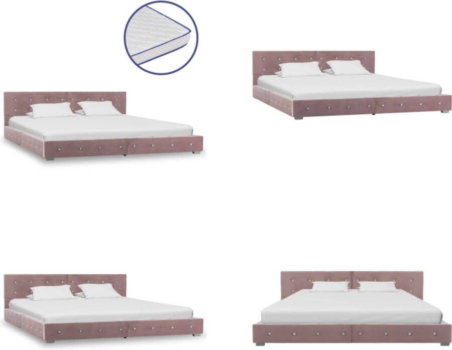 vidaXL Bed met traagschuim matras fluweel roze 160x200 cm Bed Bedden Tweepersoonsbed Tweepersoonsbedden