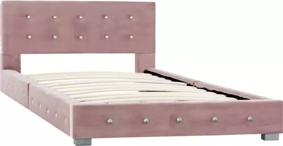 VidaXL -Bed-met-traagschuim-matras-fluweel-roze-90x200-cm