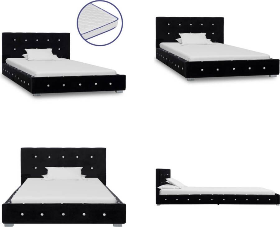 vidaXL Bed met traagschuim matras fluweel zwart 90x200 cm Bed Bedden Eenpersoonsbed Eenpersoonsbedden