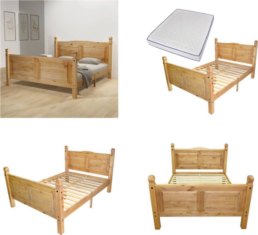 VidaXL Bed met traagschuim matras grenenhout Corona-stijl 160x200 cm Bed Bedden Bedframe Bedframes
