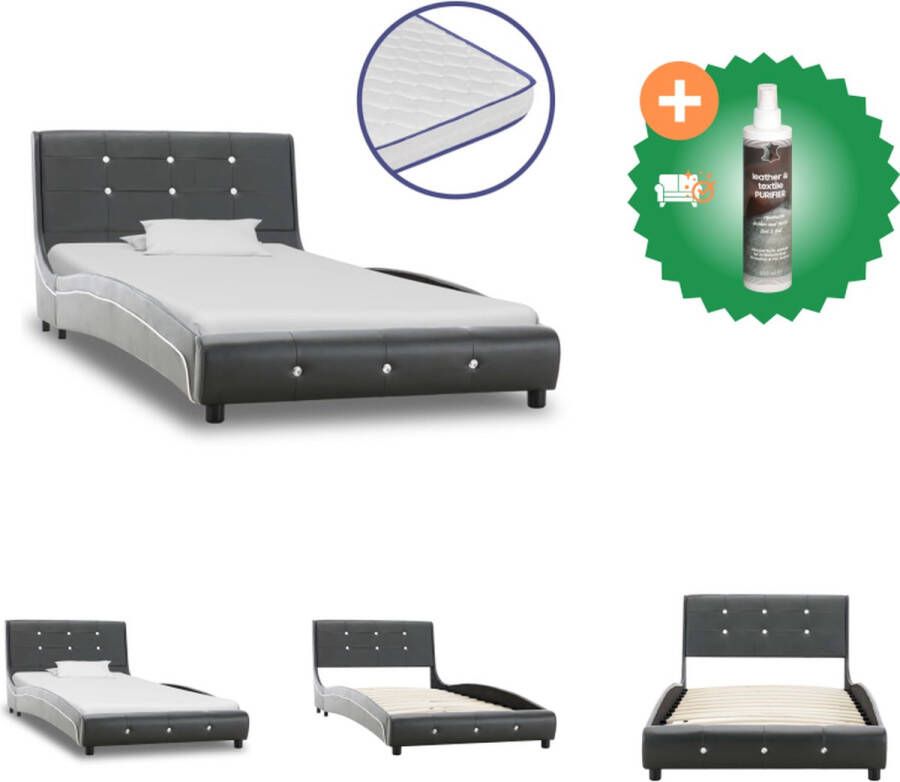 vidaXL Bed met traagschuim matras kunstleer grijs 90x200 cm Bed Inclusief Reiniger