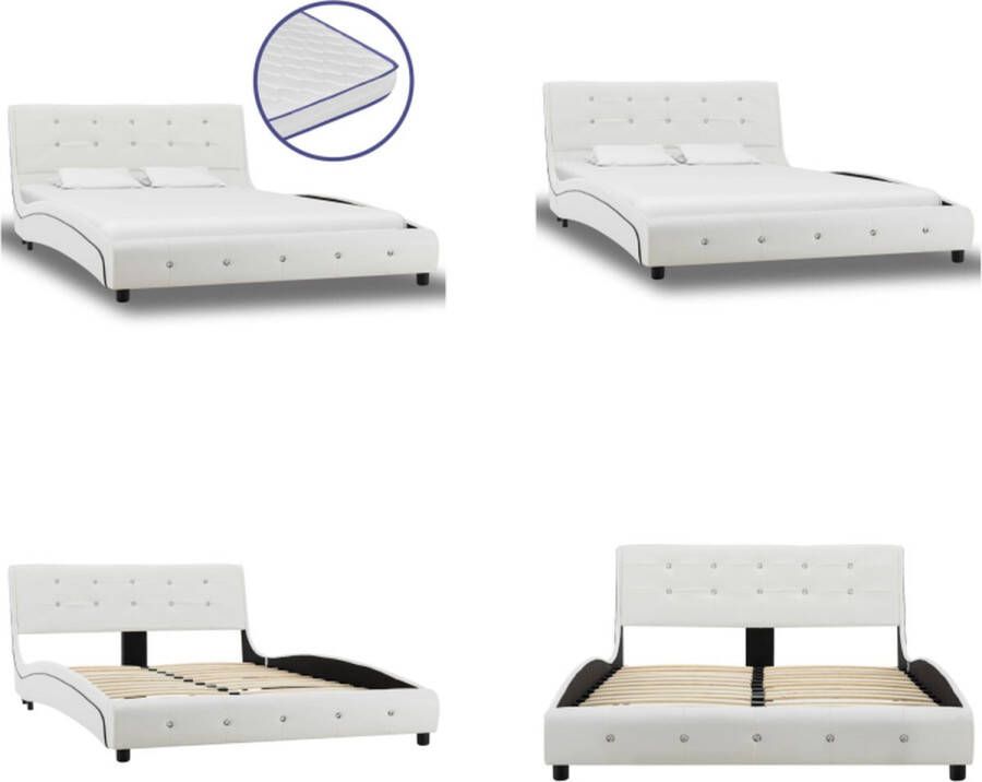 VidaXL Bed met traagschuim matras kunstleer wit 120x200 cm Bed Bedden Tweepersoonsbed Tweepersoonsbedden
