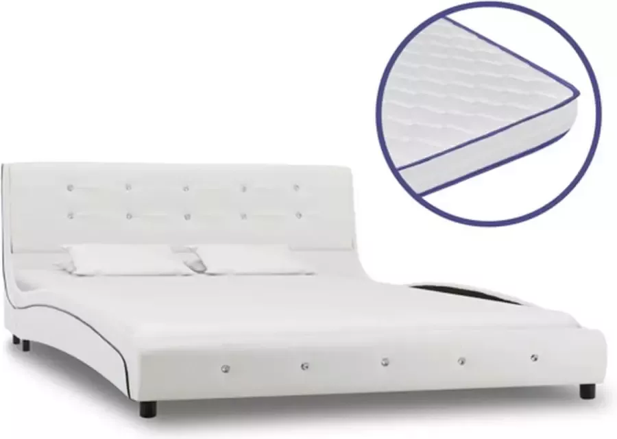 Vida XL Bed met traagschuim matras kunstleer wit 140x200 cm SKU: V277556 - Foto 2