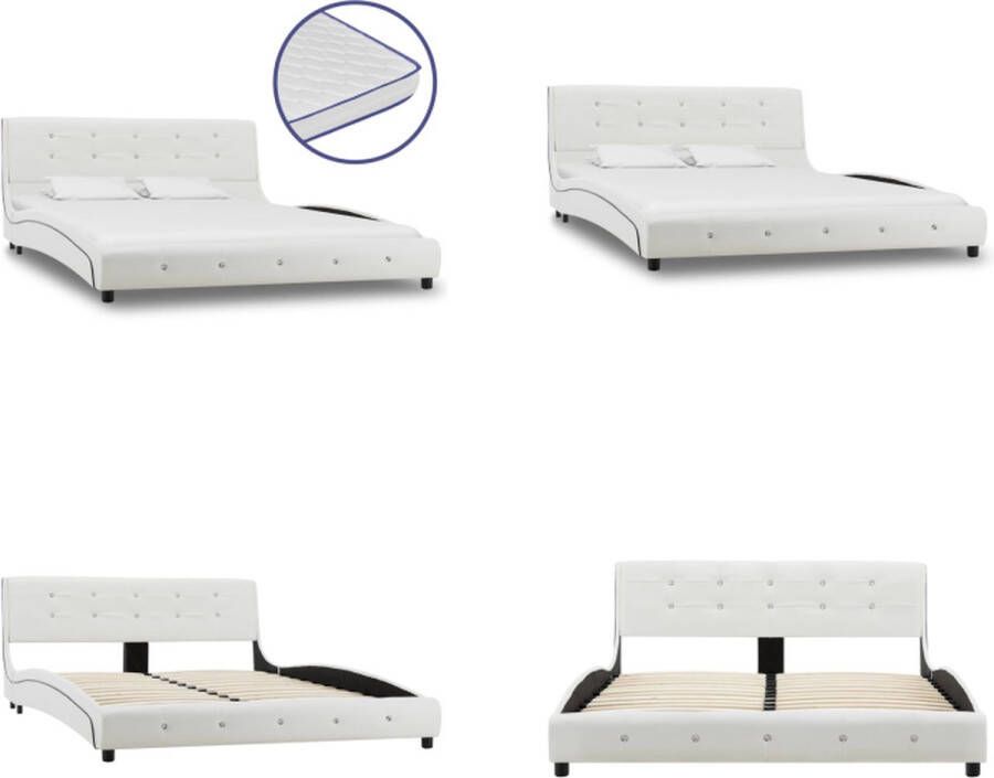 VidaXL Bed met traagschuim matras kunstleer wit 140x200 cm Bed Bedden Tweepersoonsbed Tweepersoonsbedden