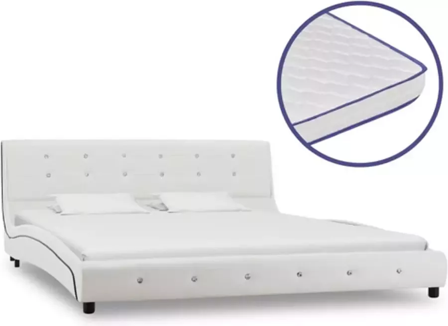 Vida XL Bed met traagschuim matras kunstleer wit 160x200 cm SKU: V277557