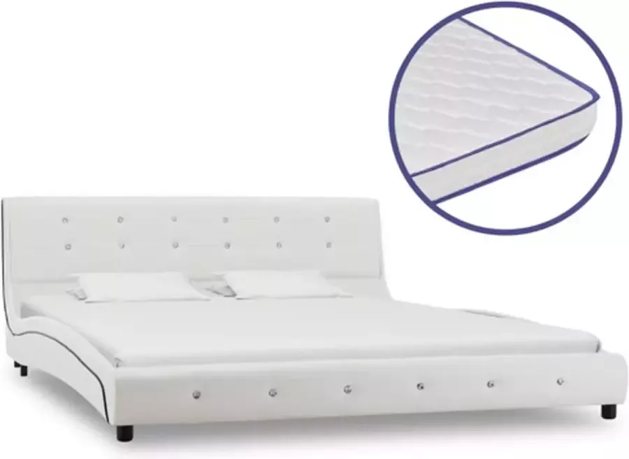 Vida XL Bed met traagschuim matras kunstleer wit 160x200 cm SKU: V277557 - Foto 1