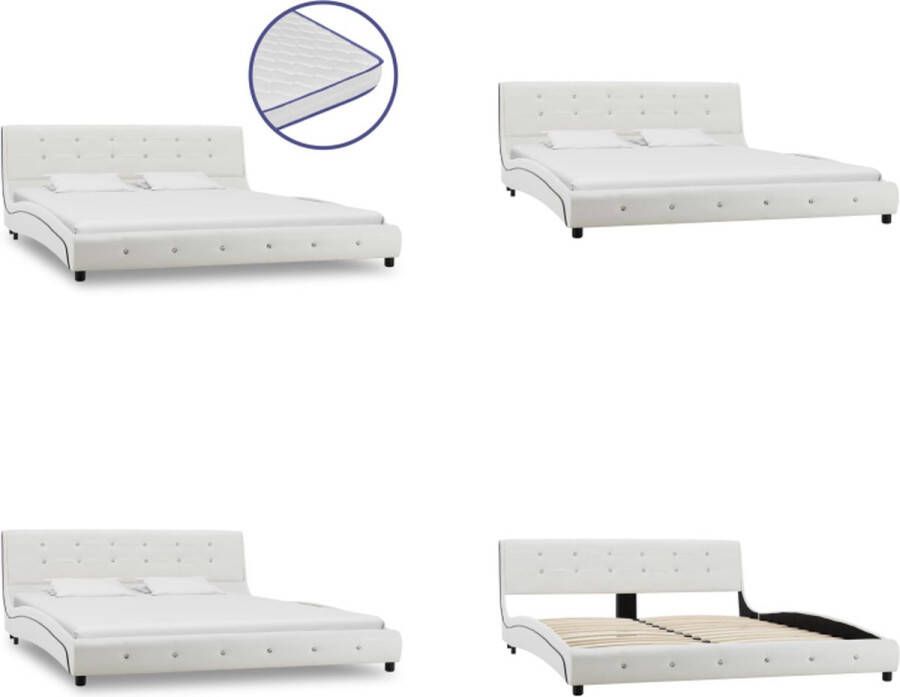 VidaXL Bed met traagschuim matras kunstleer wit 160x200 cm Bed Bedden Tweepersoonsbed Tweepersoonsbedden