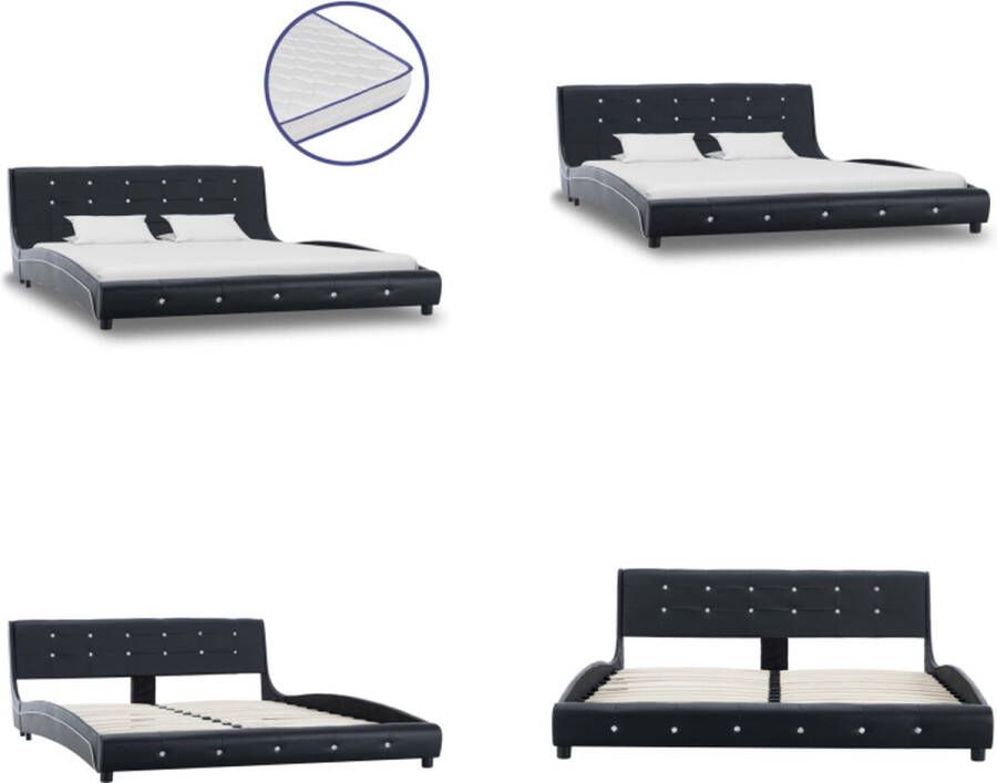 VidaXL Bed met traagschuim matras kunstleer zwart 160x200 cm Bed Bedden Tweepersoonsbed Tweepersoonsbedden