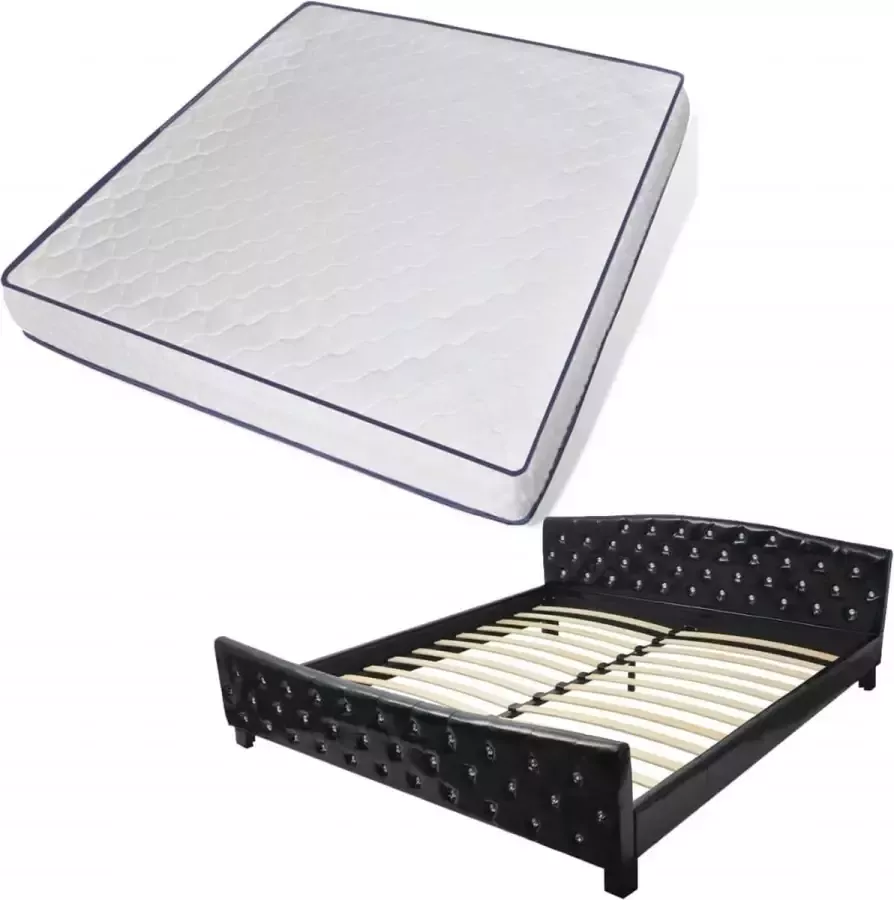 VidaXL -Bed-met-traagschuim-matras-kunstleer-zwart-180x200-cm