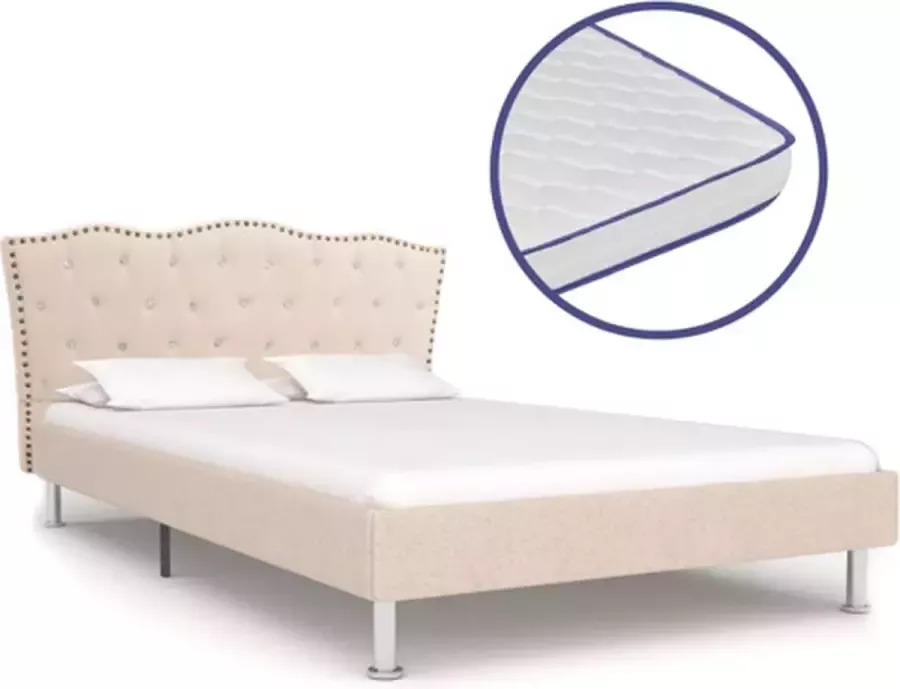 VIDAXL Bed met traagschuim matras stof beige 120x200 cm